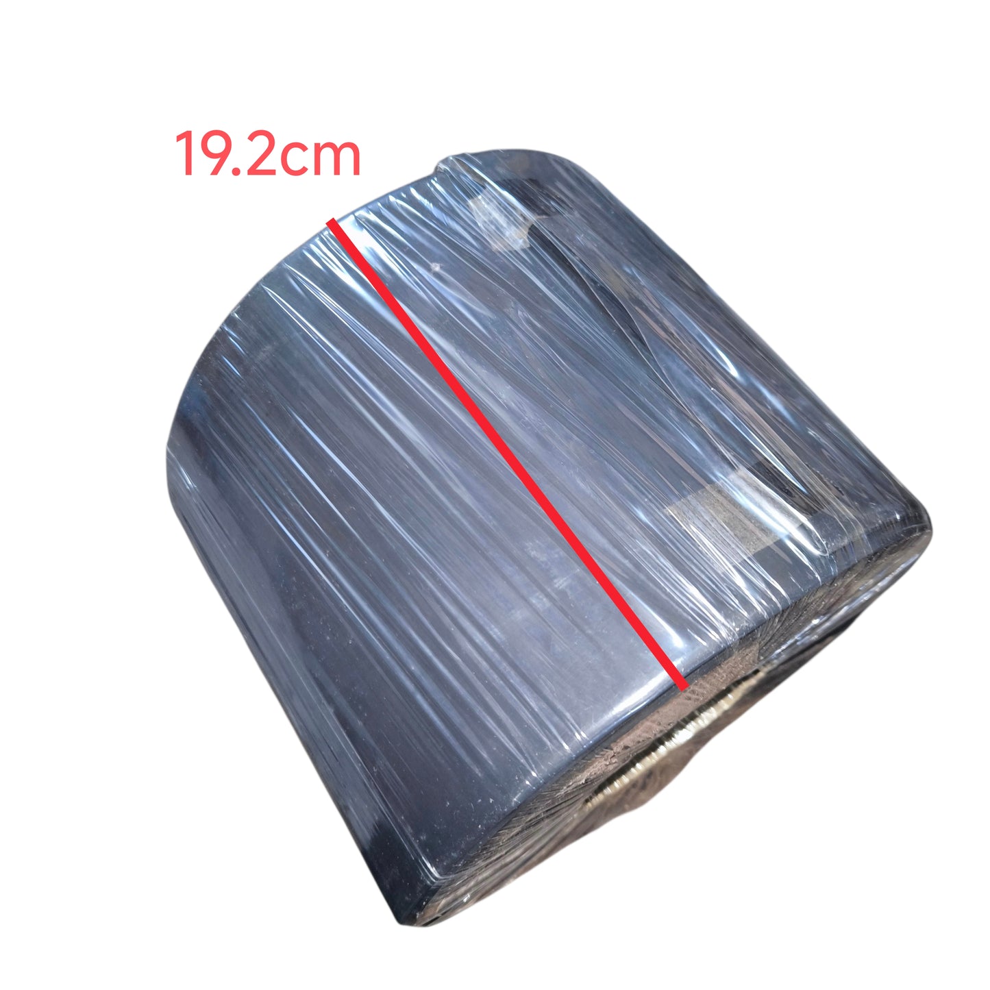 Roll of clear plastic wrap with a red line and measurement '19.2cm' on a white background