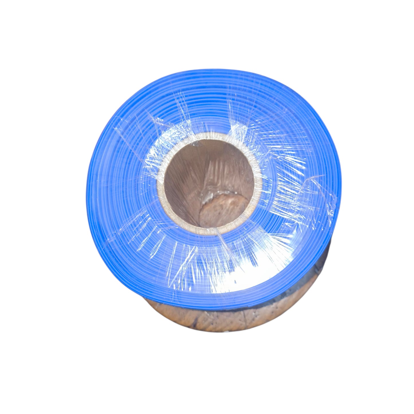 Roll of blue plastic sheeting on a white background