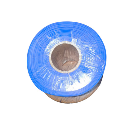 Roll of blue plastic sheeting on a white background