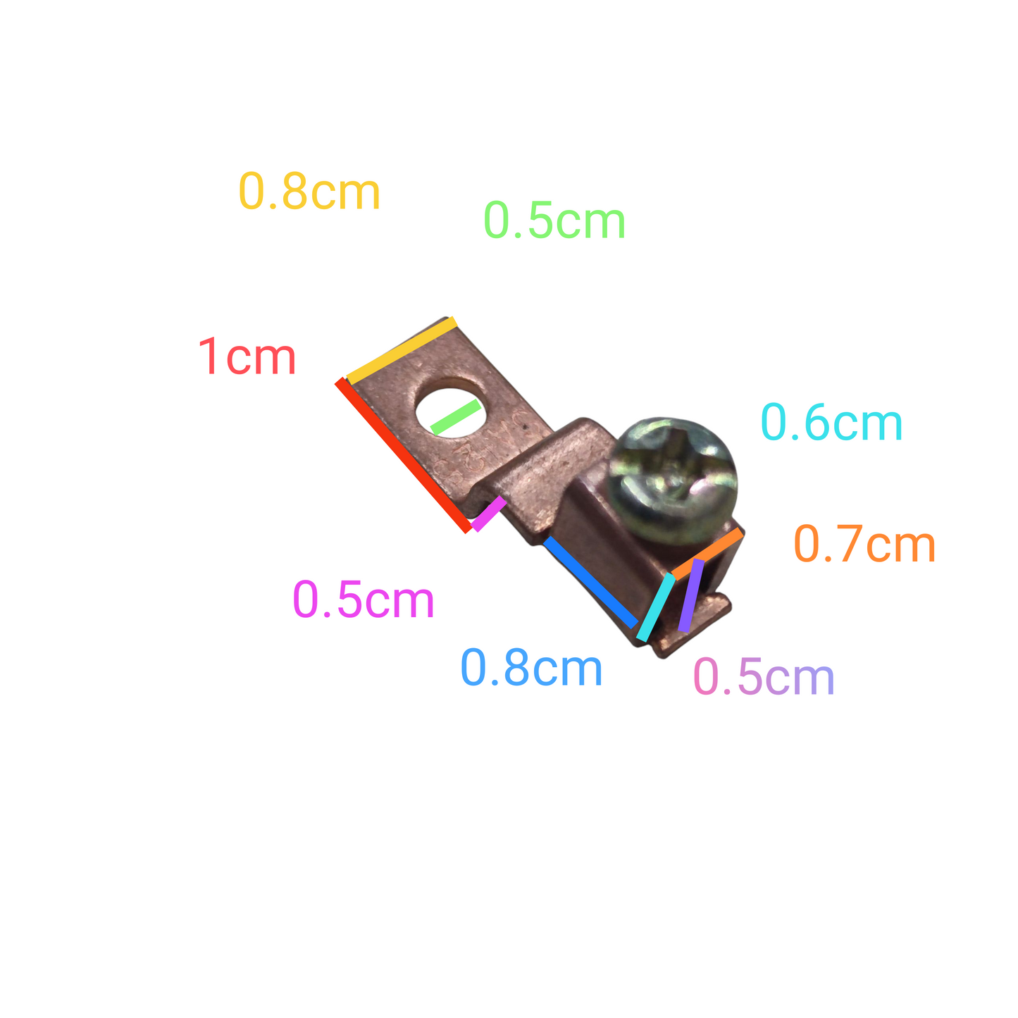 Mechanical switch component with labeled dimensions on a white  background Solderless Terminal Lugs 3.5mm - 5.5mm Wire Size Copper, SA-25