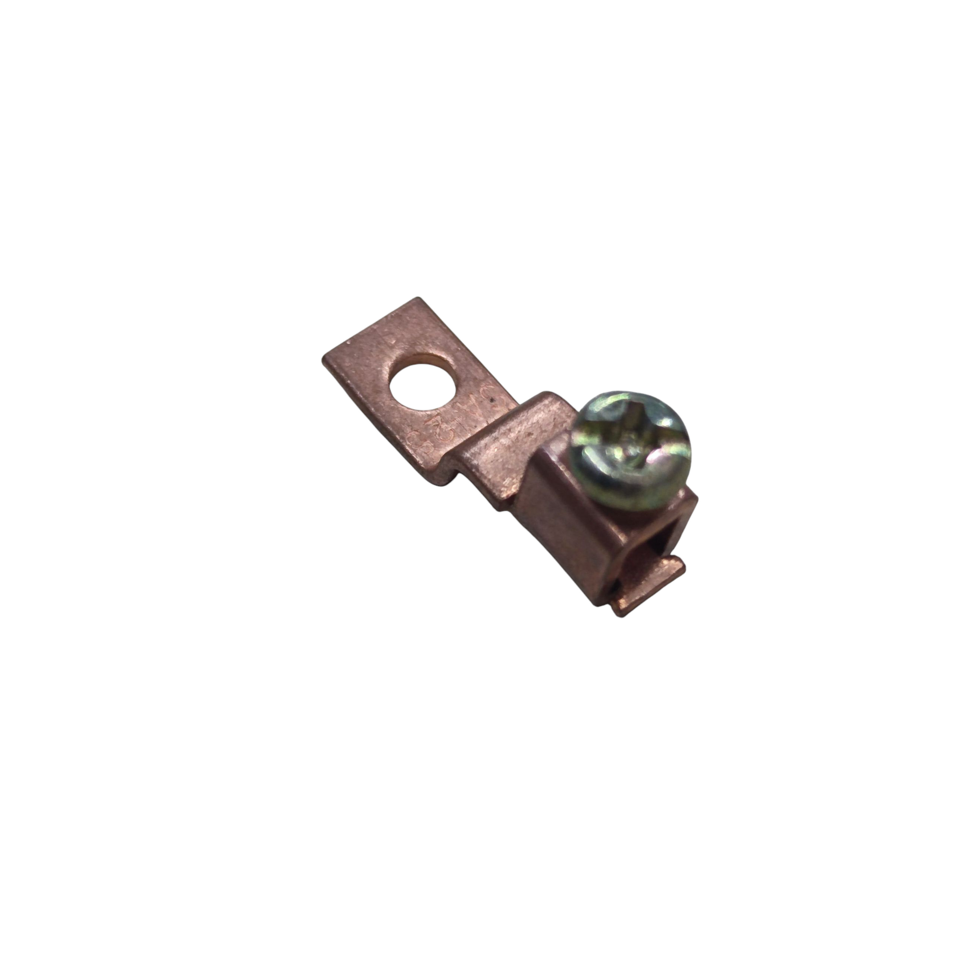 Metallic clip with a small green gemstone on a white background Solderless Terminal Lugs 3.5mm - 5.5mm Wire Size Copper, SA-25