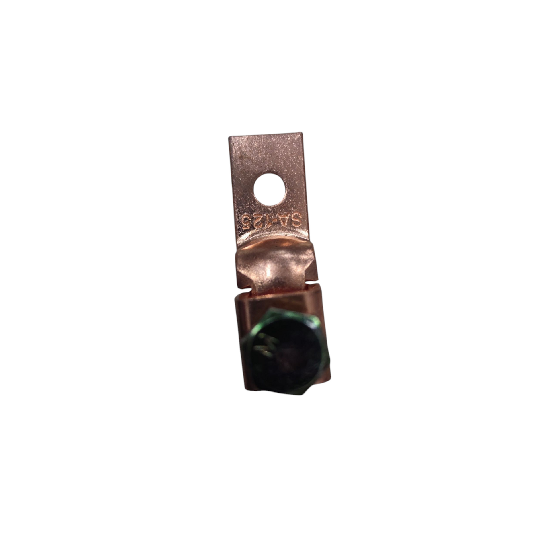 Copper electrical connector on a white background Solderless Terminal Lugs 38mm-50mm Wire Size Copper, AWG1/0 SA-125