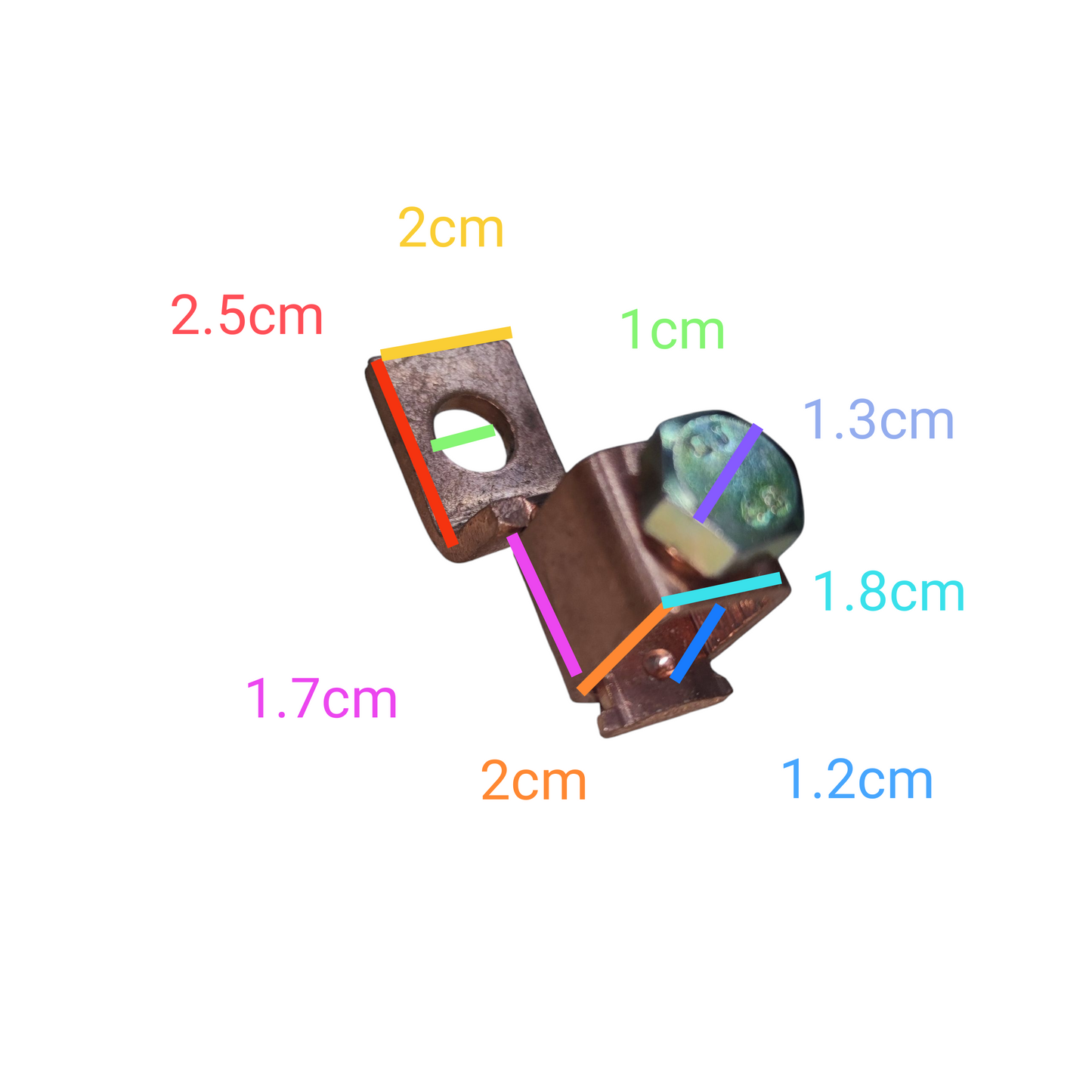 Mechanical component with labeled measurements on a white background Solderless Terminal Lugs 30mm - 60mm Wire Size Copper SA-175