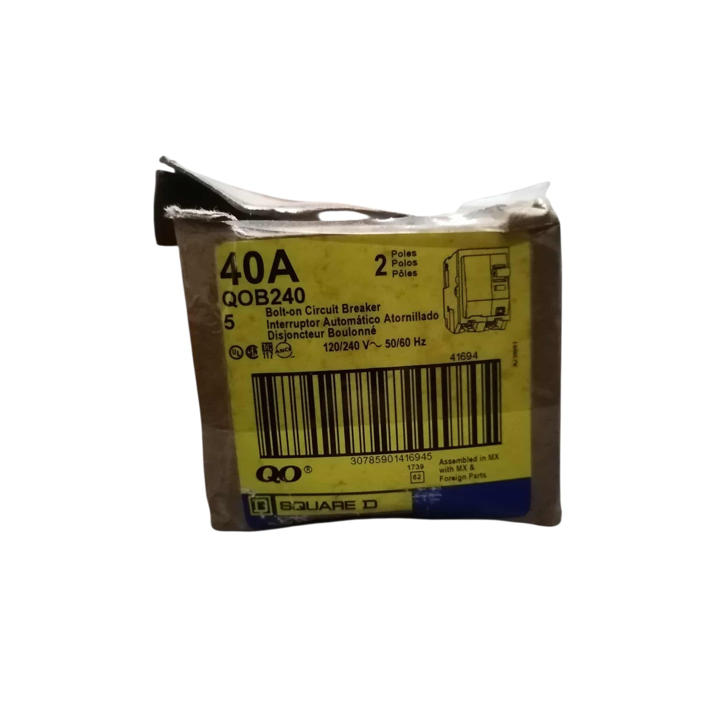 Square D 40A 2Pole 10KAIC 220V Bolt On Circuit Breaker SE-QOB240