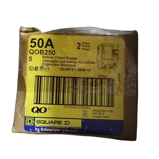 Square D 50A 2Pole 10 KAIC 220V Bolt On Circuit Breaker SE-QOB250