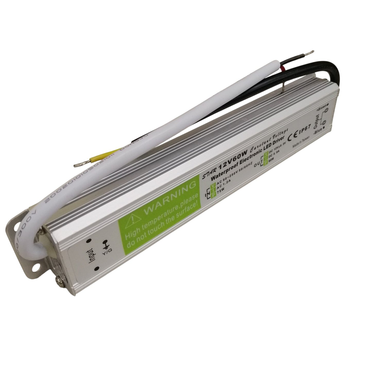 LED driver with warning label on a white background