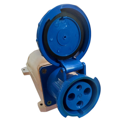Blue mechanical component on a white background