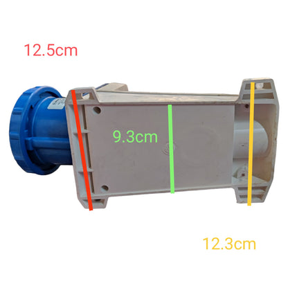 Mechanical component with measurements marked on a white background