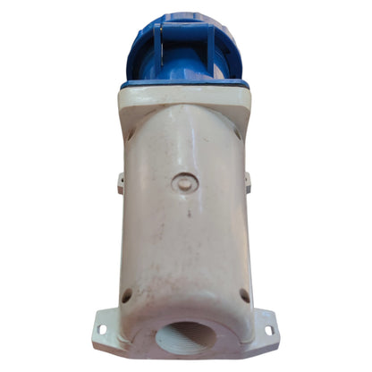 Mechanical component with blue top and white body on a white background