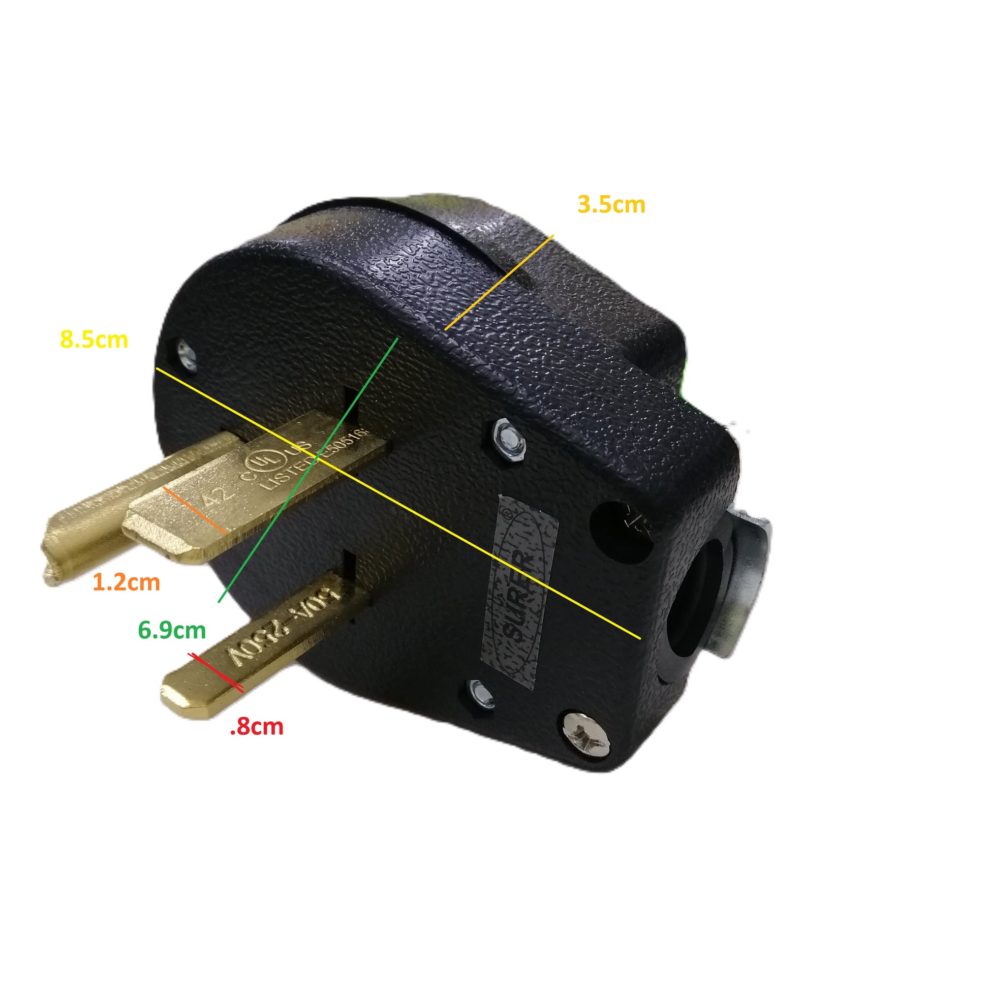 Surer_No.372_NEMA_6-50P_Grounding_Right_Angle_Plug_50A_250V_2P_3Wire_with_measurement