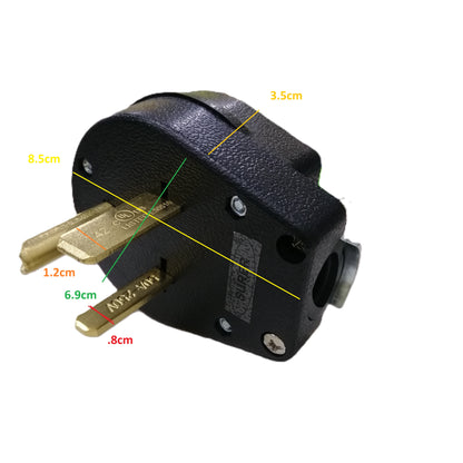 Surer_No.372_NEMA_6-50P_Grounding_Right_Angle_Plug_50A_250V_2P_3Wire_with_measurement