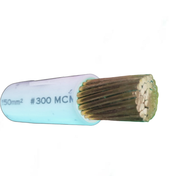 Close-up of a electrical cable with specifications on a white background