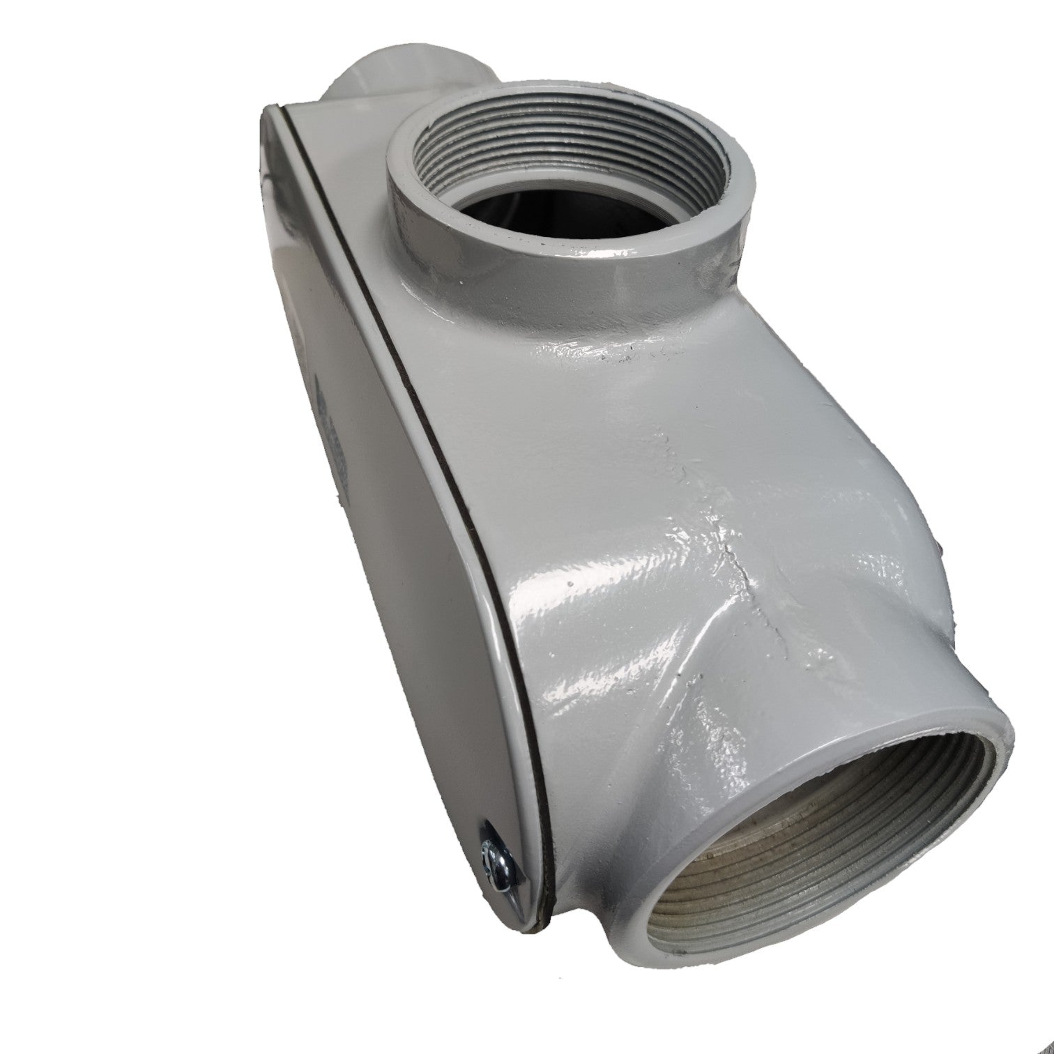 Metal pipe fitting on a white background