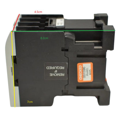 Black electrical switch with measurement markings on a white background