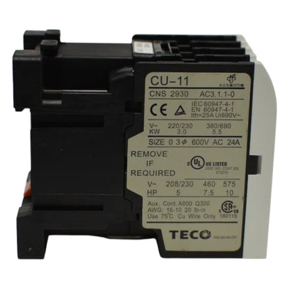 Teco contactor with specifications on a white background