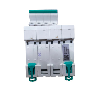 Electrical circuit breaker with green and white color scheme on a white background