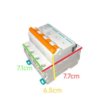 Electrical switchgear with dimensions labeled on a white background