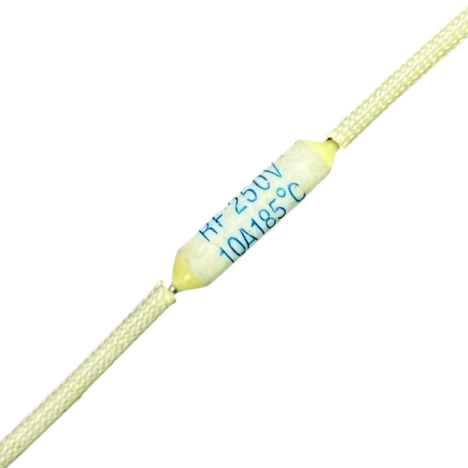 Yellow ceramic fuse with text on a white background