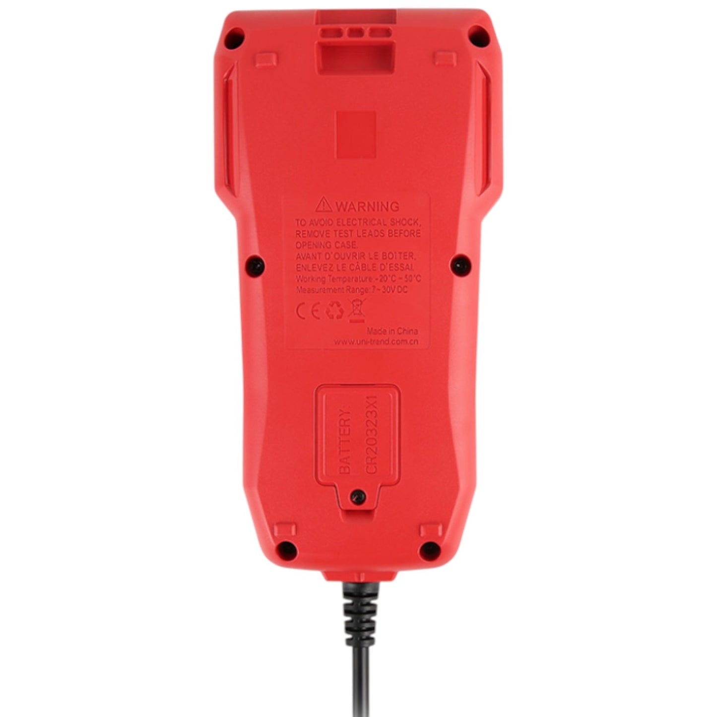 Red electronic device with a cord on a white background UNI-T Digital Battery Tester with Thermal Printer UT675A 12V or 24V DC Max 250Ah Capacity Electx Electrical Supply