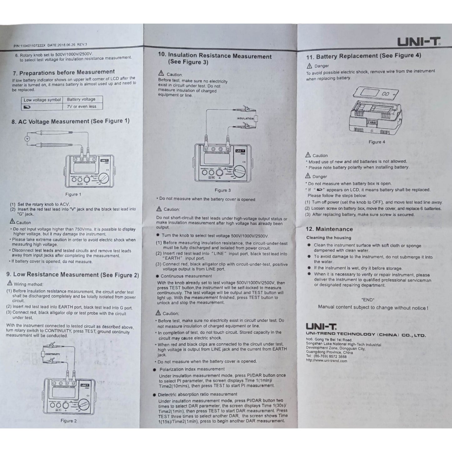 Technical manual or user guide with diagrams and text on a white  UNI-T Digital Insulation Resistance Tester UT502A Digital LCD Display 2500V Max 0-300V Electx Electrical Supplybackground