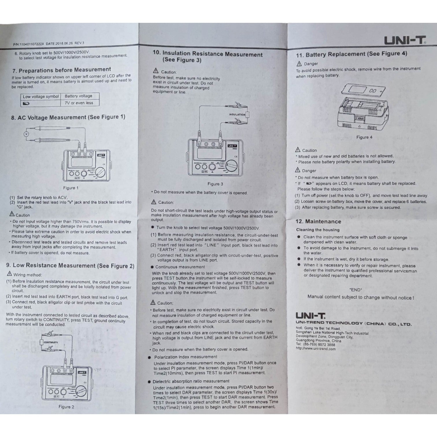 Technical manual or user guide with diagrams and text on a white  UNI-T Digital Insulation Resistance Tester UT502A Digital LCD Display 2500V Max 0-300V Electx Electrical Supplybackground
