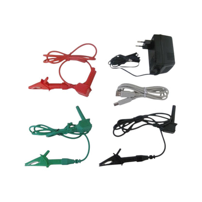 Set of electrical components including clips, cables, and a power adapter on a white background UNI-T Digital Insulation Tester UT-512 Resistance Tester 500V to 2500V AC 600V DC Electx Electrical SUpply