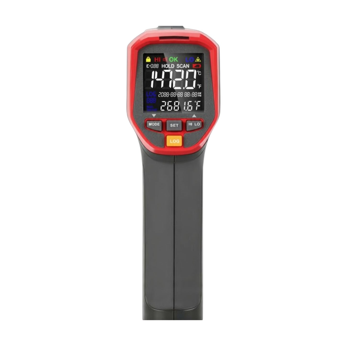 Digital thermometer with red casing on a white background UNI-T Infrared Laser Temperature Tester UT303A+ Max 32 to 800 Celsius or 25.6 to 1472 Fahrenheit Infrared Thermometer Electx Electrical SUpply