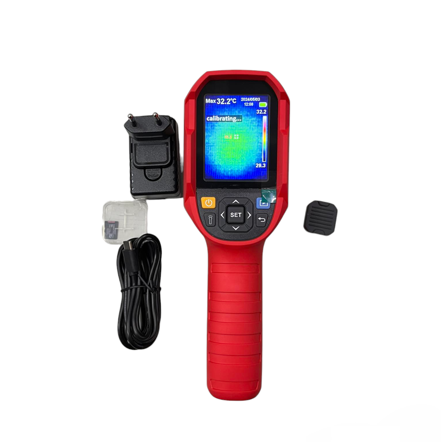 UNI-T Professional Thermal Imager UTi85A handheld scanner with display, charger, and accessories