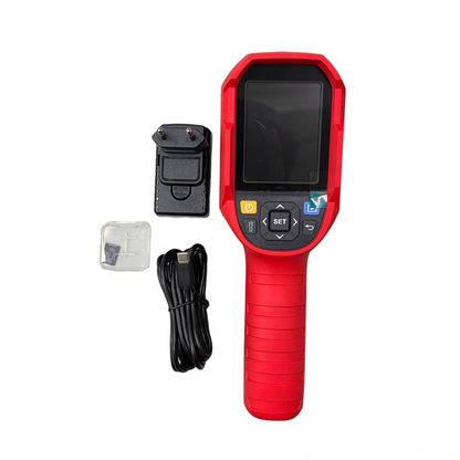 UNI-T Professional Thermal Imager UTi85A with red handle, display screen, charger, and USB cable UNI-T Professional Thermal Imager UTi85A Temperature Imaging Range Capacity-10℃~400℃ Electx Electrical Supply