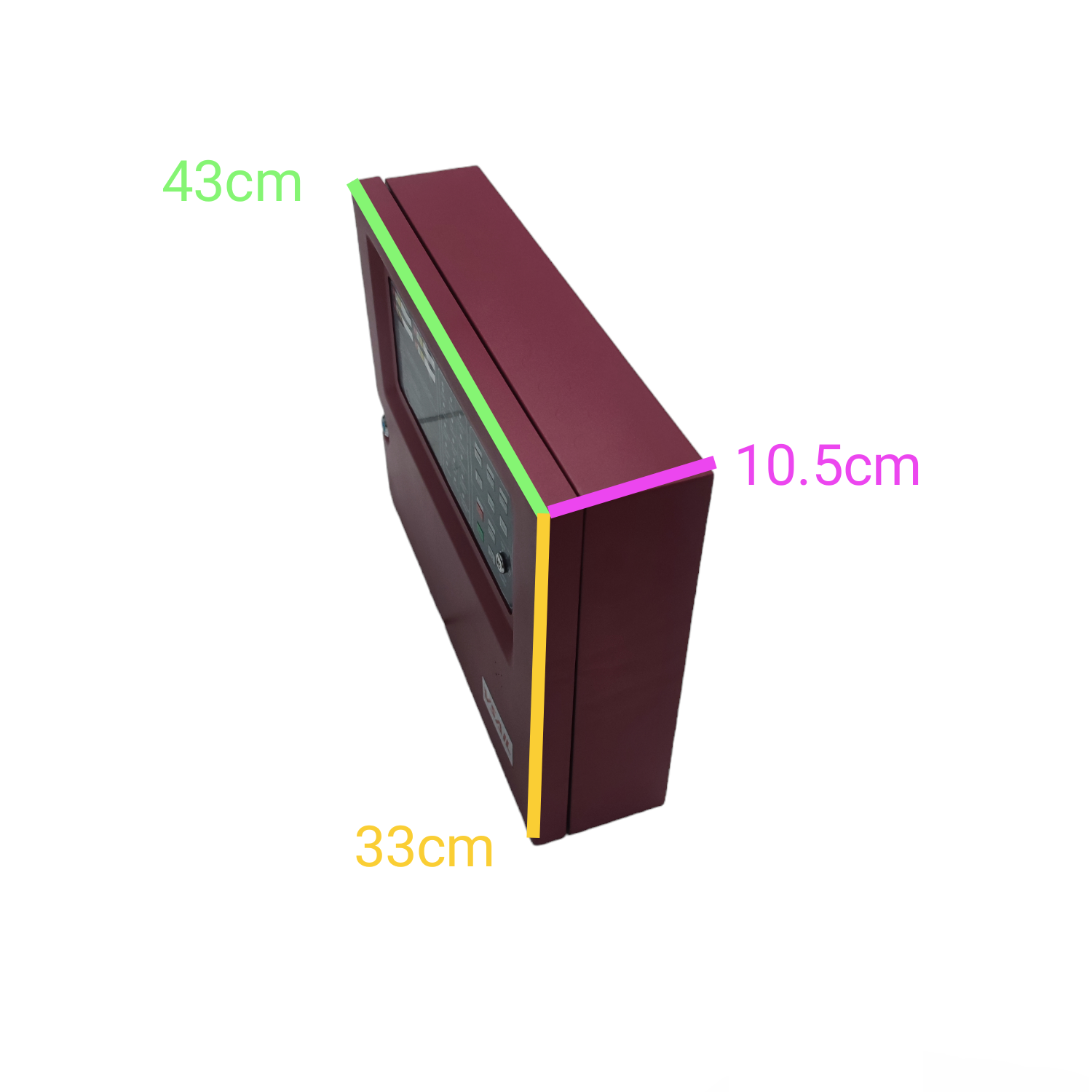 VSAIL Control Panel Conventional Type 4 Zones fire alarm with dimensions 43cm by 33cm by 10.5cm
