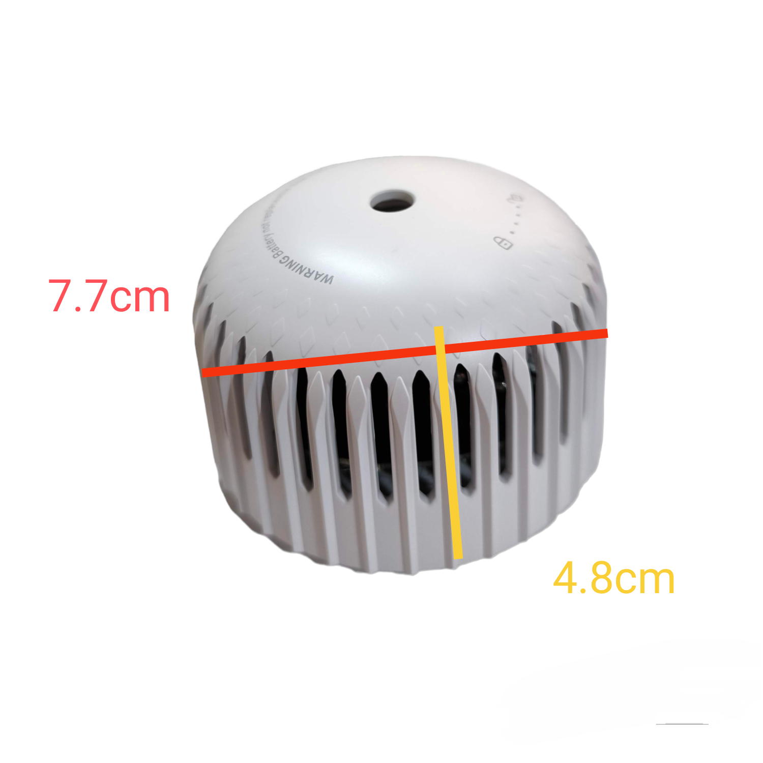 Watcher photoelectric smoke alarm with battery in white compact design measuring 7.7 cm by 4.8 cm