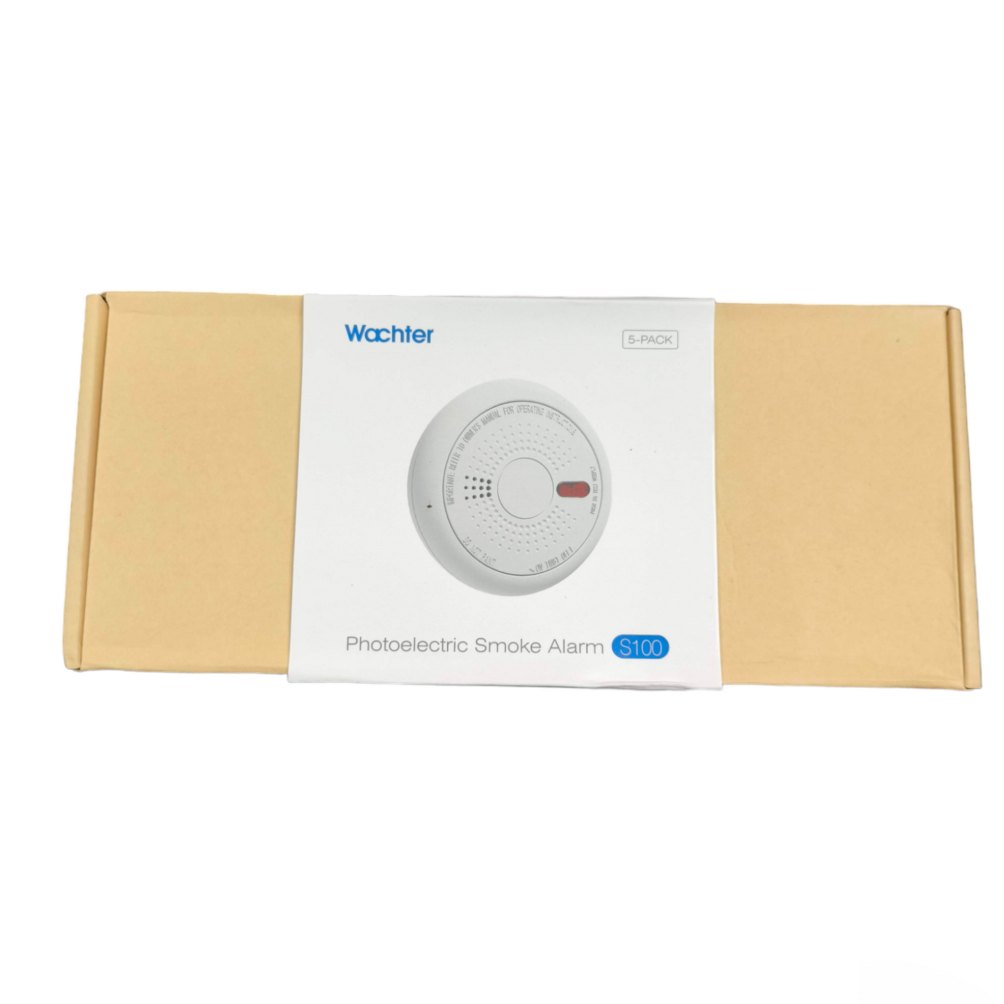 Photoelectric Smoke Alarm Watcher S100 in beige packaging for home fire safety