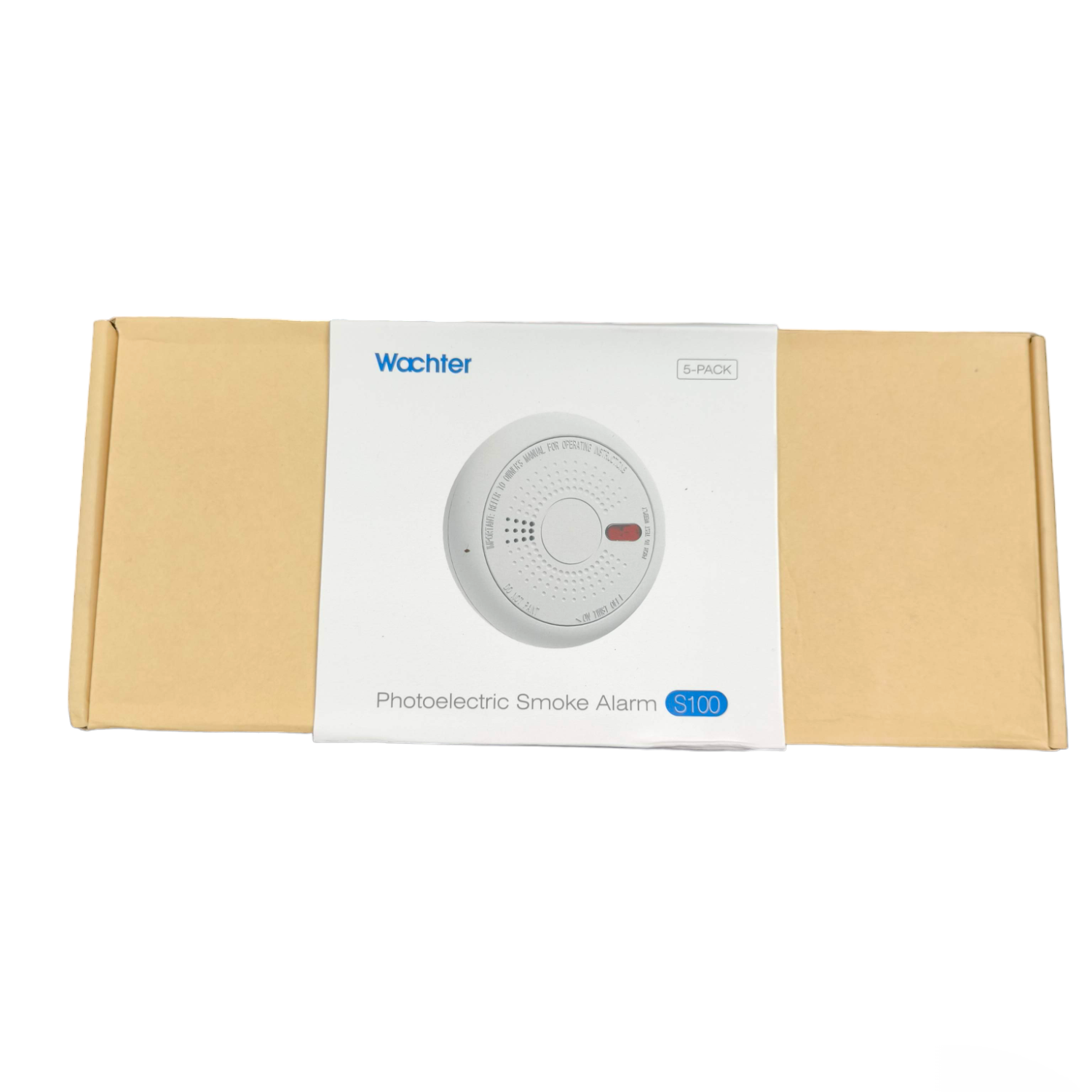 Photoelectric Smoke Alarm Watcher S100 in beige packaging for home fire safety