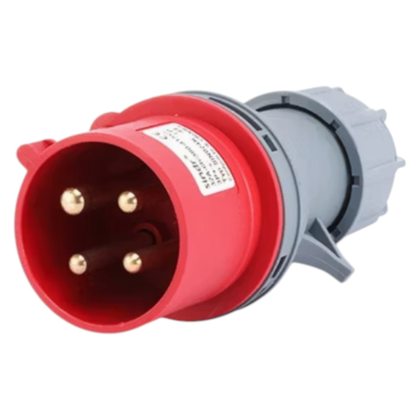Red and gray electrical plug on a white background