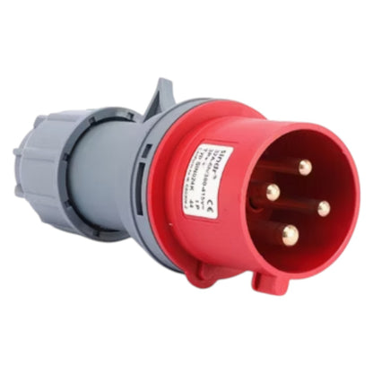 Red and gray electrical plug on a white background