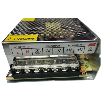 ZwitseRise 12V 10A DC switching power supply with easy connection terminals and adjustable output.