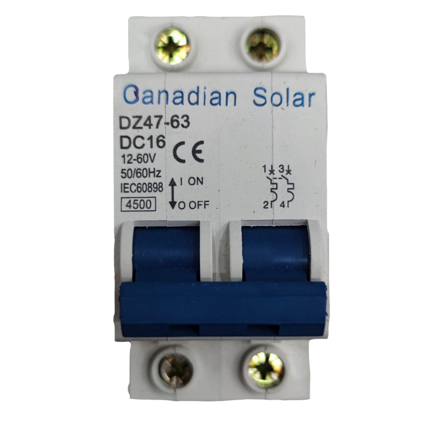 ZwitseRise 16A 2P DC Miniature Circuit Breaker 12V DC to 60V DC 2Pole DIN Rail Type DZ47-60B1660V