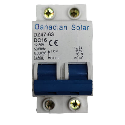 ZwitseRise 16A 2P DC Miniature Circuit Breaker 12V DC to 60V DC 2Pole DIN Rail Type DZ47-60B1660V