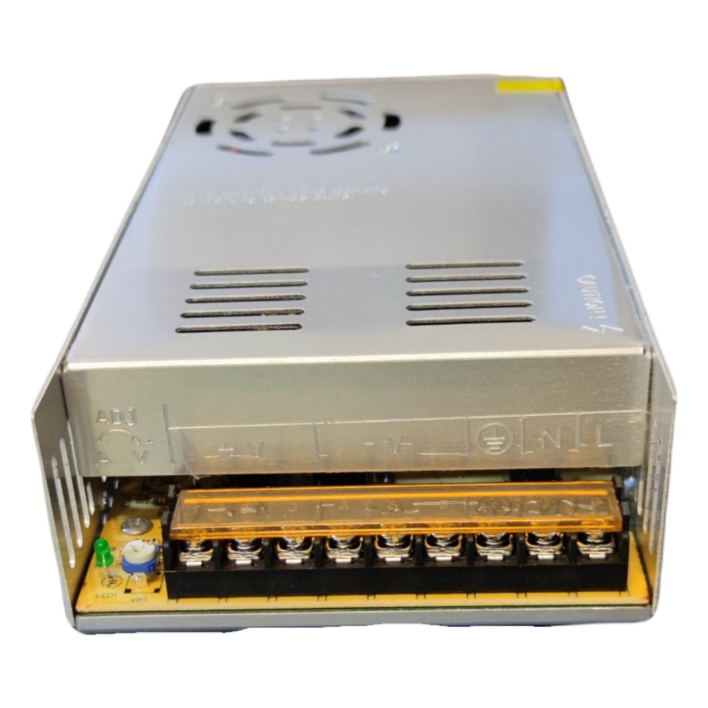 Power supply unit with visible components on a white background