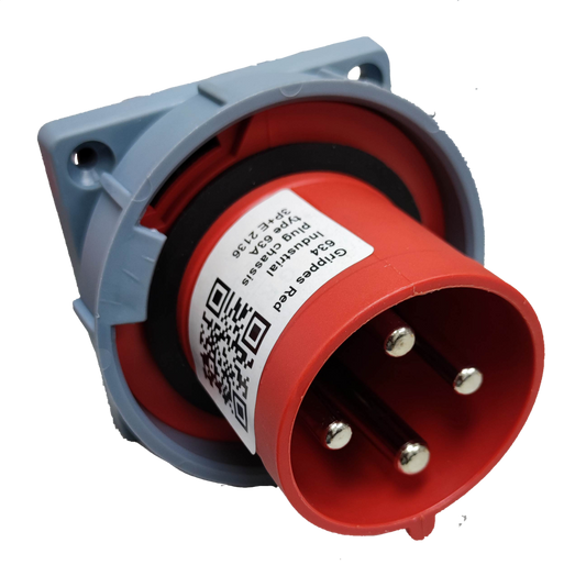Grippes 63A 3P+E Industrial Plug Chassis Type 63A-6h 380-415V (4 Pins) IEC 60309-2 #634