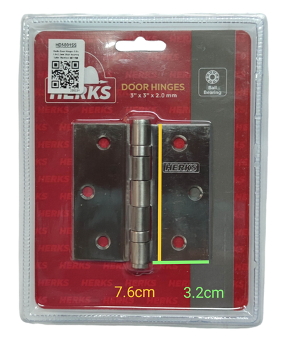 Door Hinges 3" x 3" x 2.0 mm Ball Bearing Stainless Metal Satin Stainless Finish HD5001SS ( Herks)