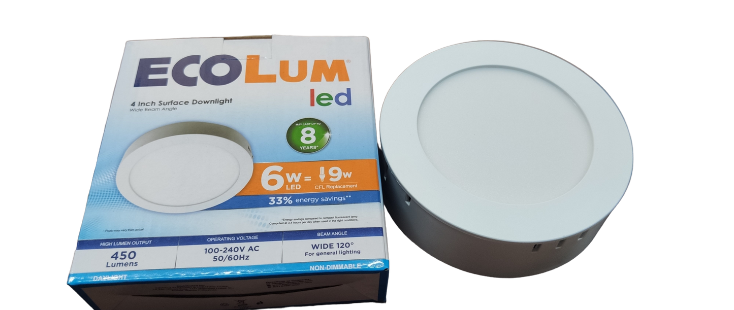 Ecolum 6W Daylight Surface Slim Downlight 4 inch 220V 6500K 4" LED Round Downlight