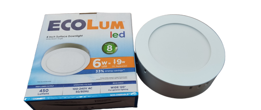 Ecolum 6W Daylight Surface Slim Downlight 4 inch 220V 6500K 4" LED Round Downlight