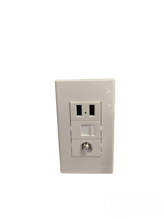 Royu 3 Gang 2 Port USB Outlet 2100mAh 5V DC and Telephone Outlet and Cable Outlet with Plate Cover USB-A, Voice and TV