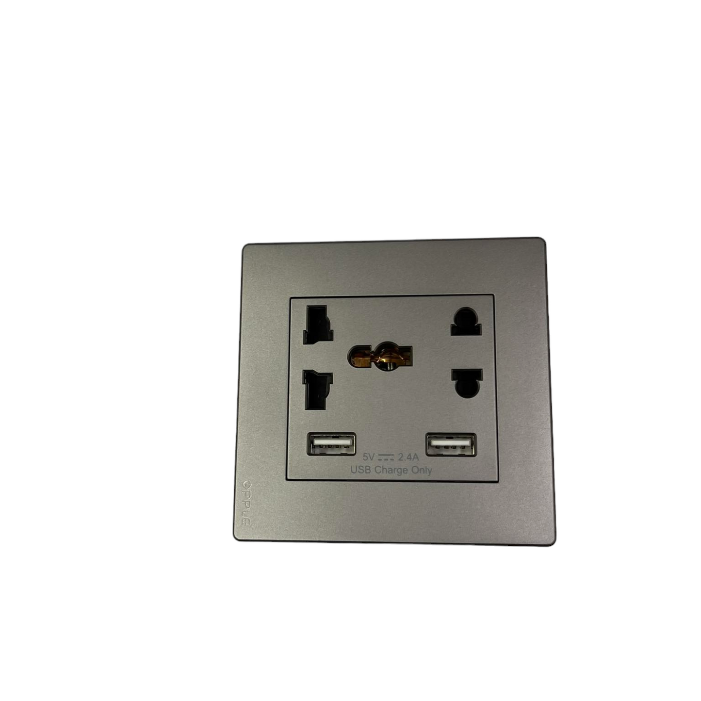Opple Duplex Universal Outlet Square Gray 16A 250V with 2 Gang USB-A 5V 2.4A Outlet with Plate Cover F021685