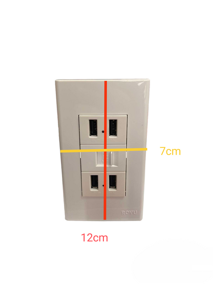 Royu 3 Gang 4 Port USB Outlet 2100mAh 5V DC and Telephone Outlet
