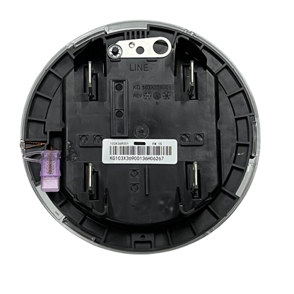 Aclara i210 digital kwh meter back view showing connection points and label on black background