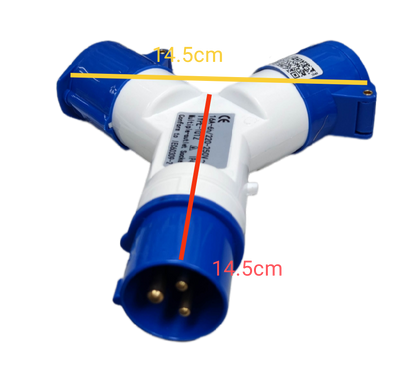 Grippes 16A Industrial Connector 2P+E 220V ( 3 Pins) IP44 1 Male to 2 Female 1x2 , Industrial Plug Splitter 1012 IEC309-2