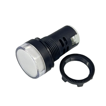 Denko Pilot light 220v WHITE 22mm indicator lamp with white lens black housing and mounting ring