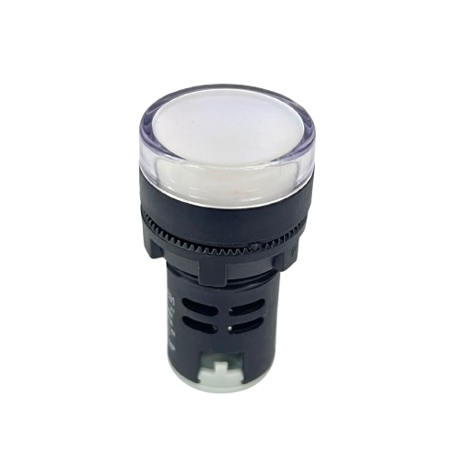 Denko Pilot light 220v WHITE 22mm panel mount indicator with white lens and black housing